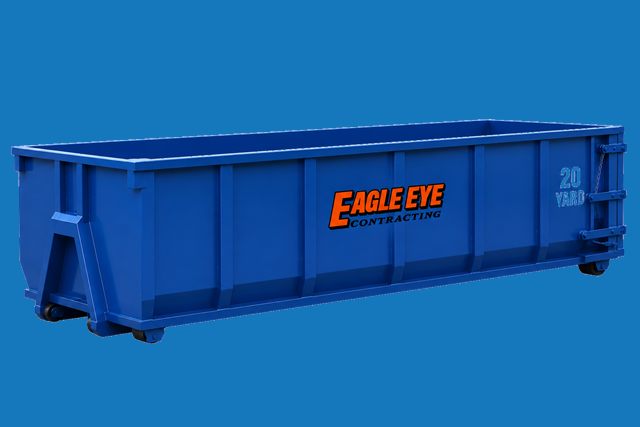 20 yard blue roll-off dumpster rental for renovation debris and cleanouts